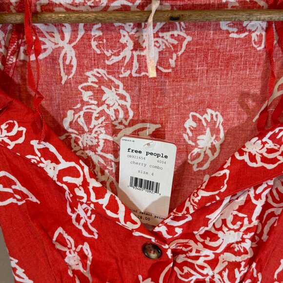 Free People A Thing Called Love Linen Floral Midi Dress in Red Womens 4 - *NWT!* - Picture 6 of 12